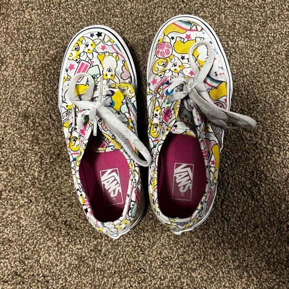 Vans Other - Vans Kids White Sneakers with Pink & Yellow Character Print